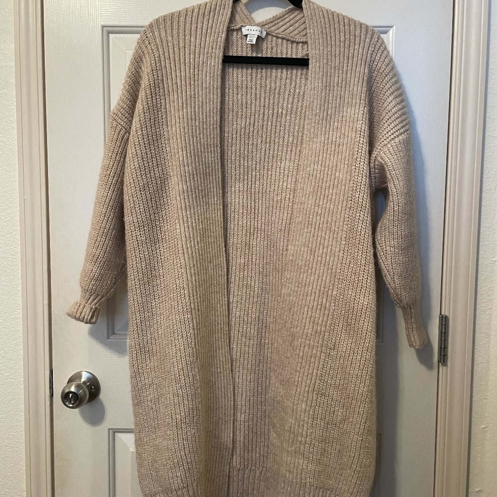 Topshop Women's Beige Knit Ribbed Open Front Cardigan in Oatmeal